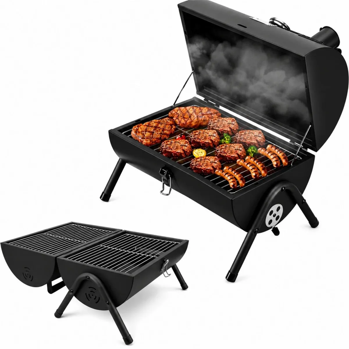 YEP S - Parrilla Ahumador Doble Portatil Carbon Camping - Negro