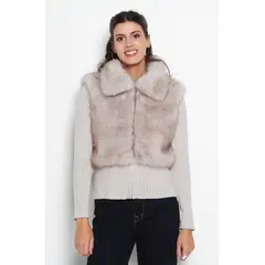 WADOS - CHAQUETA PIEL MANGA LARGA TEJIDA CON CIERRE EN DELANTERO