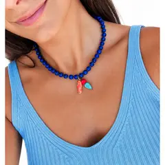 GENERICO - Collar Jaspe Azul colgante pez porcelana colores, Hecho a mano