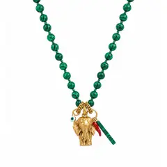 GENERICO - Collar Elefante Malaquita Verde, Amuleto protección, hecho a mano