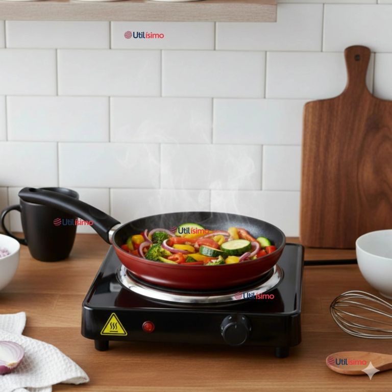 LINE Cocina Cocinilla Eléctrica 1 Plato Encimera 1000W de Potencia Color Negro