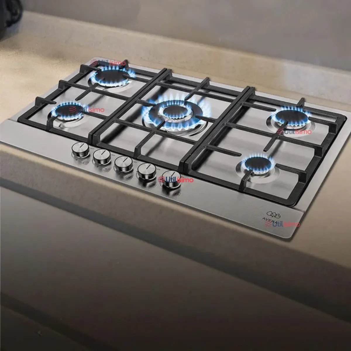 LINE - Encimera Gas Licuado 5 Platos Acero Inox con Chispero