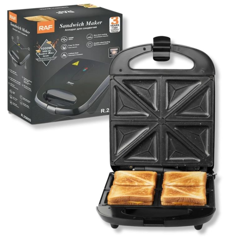 RAF Sandwichera Eléctrica Antiadherente Tostadora 4 Sandwich 1000W