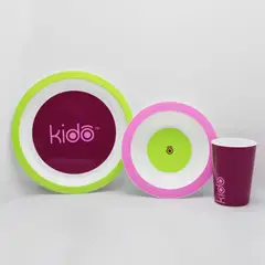 KIDO - SET DE DESAYUNO INFANTIL PLATO BOWL VASO MELAMINA VIOLETA 3 PIEZAS