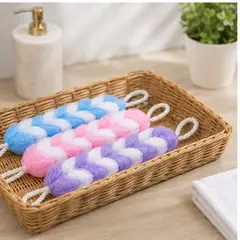 GENERICO - Pack 3 Esponjas Trenzadas Exfoliantes Para Baño Y Espalda