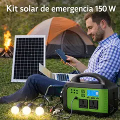 MOVI - KIT SOLAR DE EMERGENCIA 150 W, CON PANEL SOLAR DE 42X32 CMS, 3 AMPOLLETAS, RADIO, BLUETOOTH,