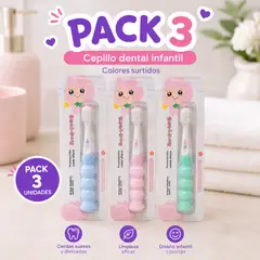 GENERICO - Cepillo Dental Infantil Pack 3 Cerdas Suaves Mango Ergonomico