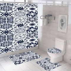 GENERICO - Set De Baño 4 Piezas Con Cortina Diseños Deco Hogar