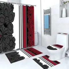 GENERICO - Set De Baño 4 Piezas Con Cortina Diseños Deco Hogar
