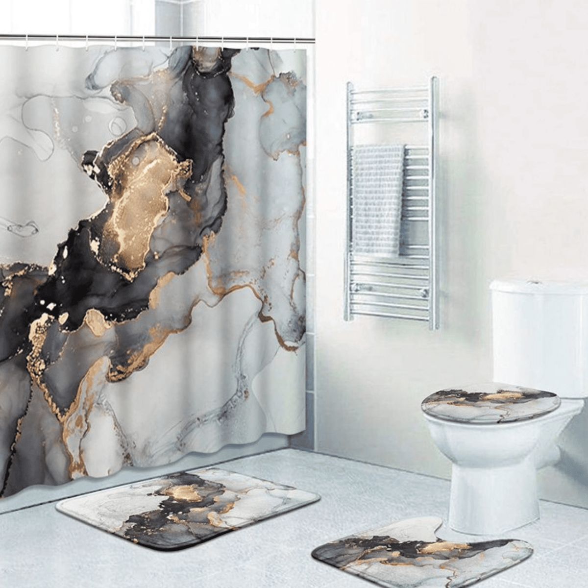 GENERICO - Set De Baño 4 Piezas Con Cortina Diseños Deco Hogar