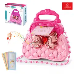 ANIKIDS - Alcancía Electrónica Para Niñas Tipo Bolso Juguete Con Contraseña Huella Sonido Color Rosado
