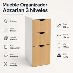 SPACE HOME - Organizador Azzarian 3 Niveles Blanco Para Dormitorio Baño U Oficina