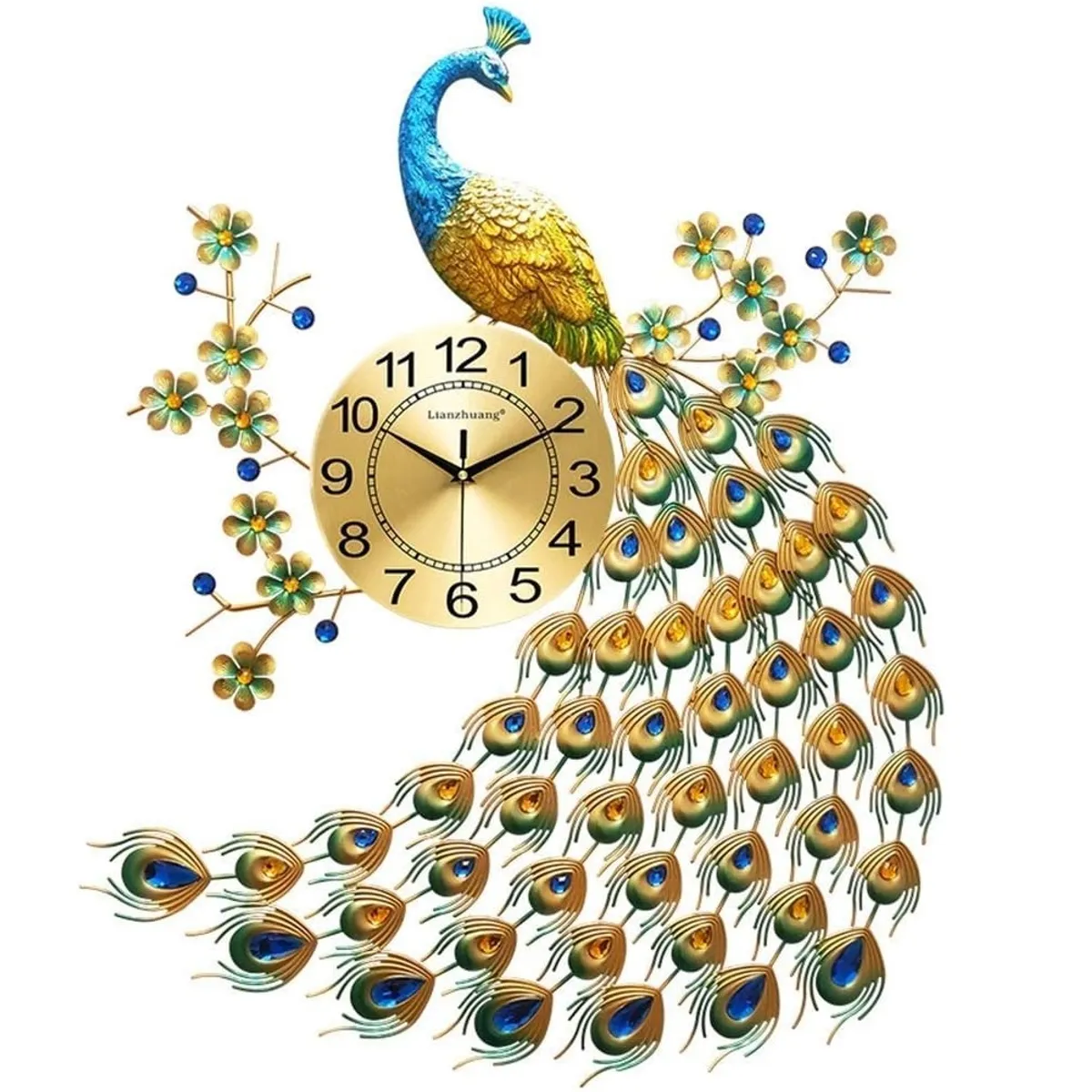 TATEE - Reloj de pared con forma de pavo real Decoración de interiores 65×75CM