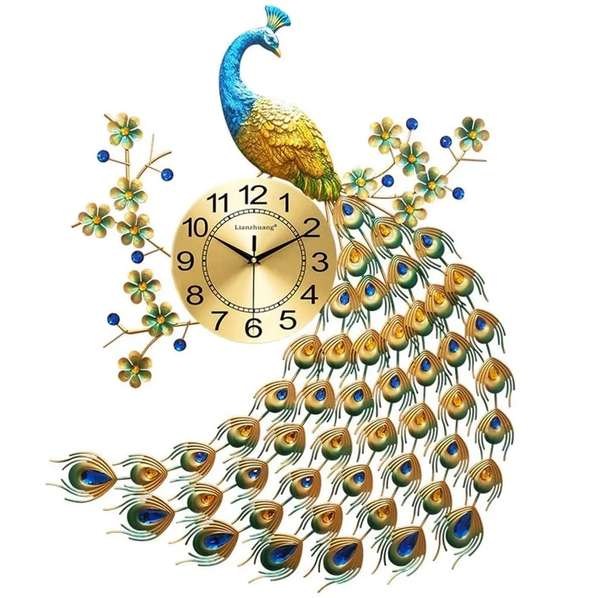 TATEE - Reloj de pared con forma de pavo real Decoración de interiores 65×75CM