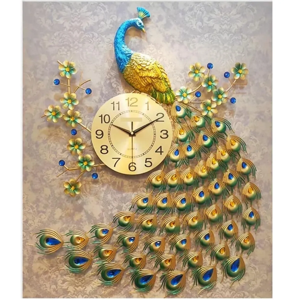 TATEE - Reloj de pared con forma de pavo real Decoración de interiores 65×75CM