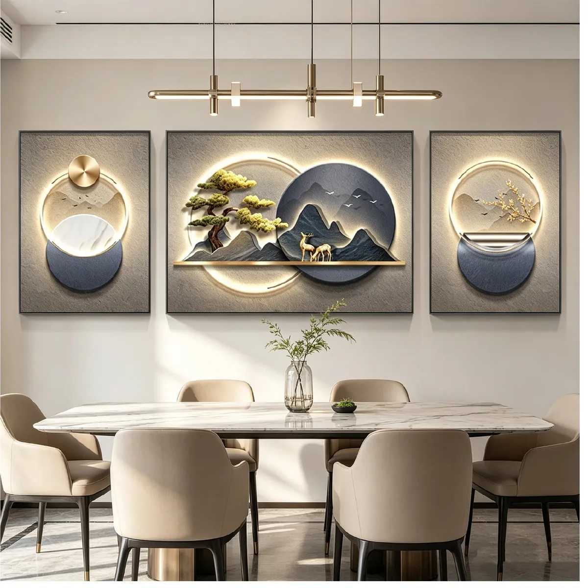 TATEE - Set 3 Pinturas Decorativas Marco Negro 40×60+60×80+40×60cm