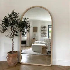 SANTU HOME & DECO - Espejo decorativo en arco de cuerpo entero de madera abedul natural 190x110 cm