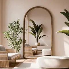 SANTU HOME & DECO - Espejo decorativo en arco de cuerpo entero de madera nogal natural 190x110 cm