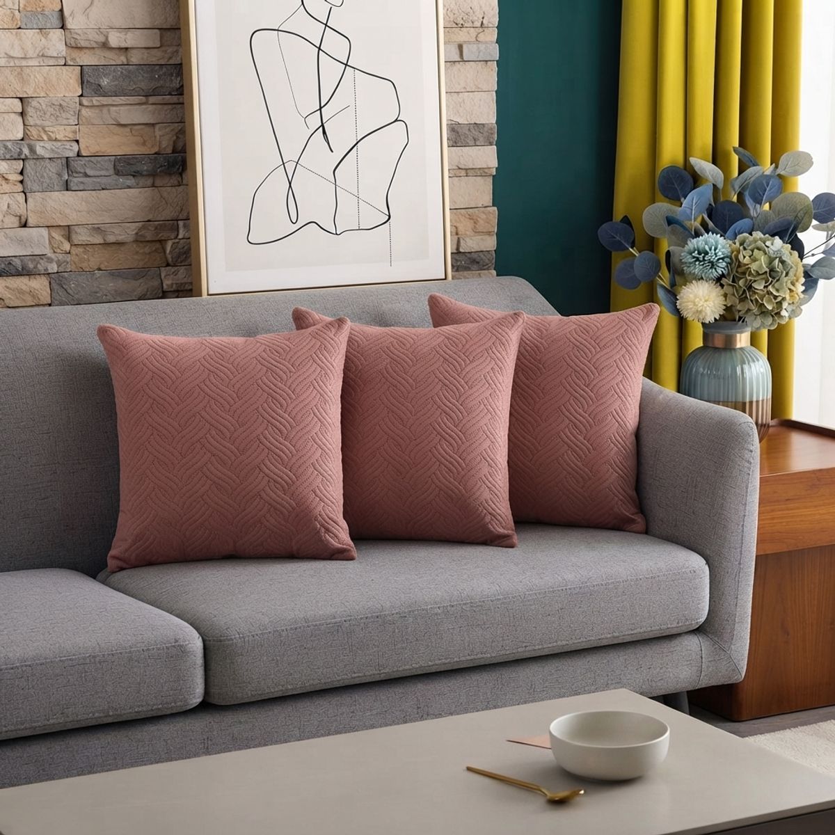 ARMONIA - Funda Decorativa Plush Rosa Texturizada Pack de 3 046 Calidad Premium