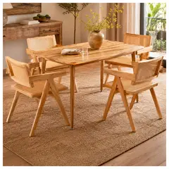 NOVAHUS - Comedor Chandigarh Mesa 75x75x120 cm 4 Sillas Madera Ratán Natural
