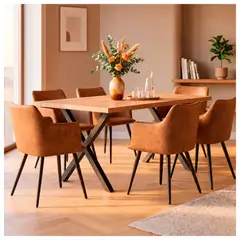 NOVAHUS - Comedor Elena Mesa 75x90x160 cm 6 Sillas Café