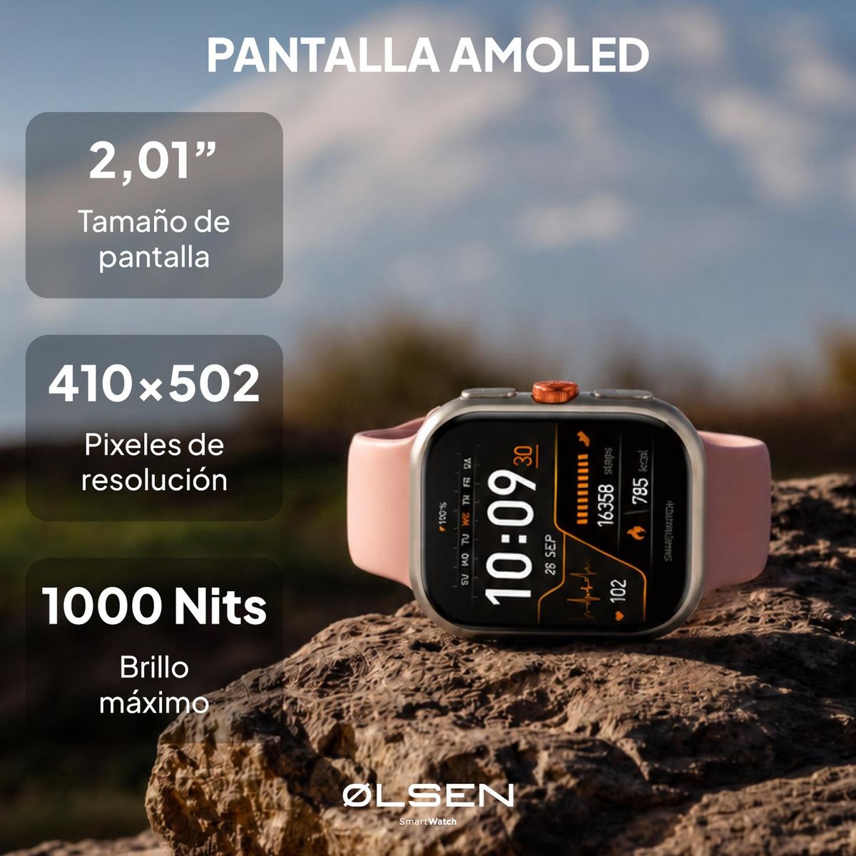 OLSEN - Smartwatch Olsen Reloj Inteligente URBAN Amoled Llamadas BT - Rosa claro