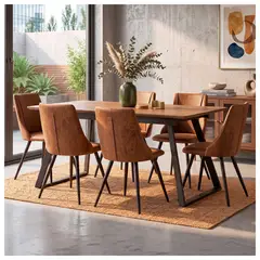 NOVAHUS - Comedor Moravia Mesa Extensible 75x90x160-200 cm 6 Sillas Pu Café