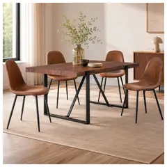 NOVAHUS - Comedor Charleston Mesa 75x80x140 cm 4 Sillas Pu Café