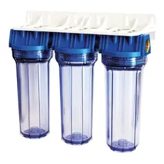 AQUA - Contenedor Transparente Triplex Filtro agua uso domenstico 9"3/4