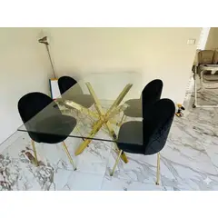 GENERICO - Grupocruzados.cl JUEGO COMEDOR 100cm + 4 SILLAS LUXURY GOLD FELPA