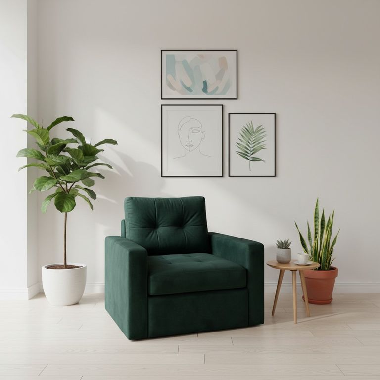 SOFA CAMA MILAN UN CUERPO FELPA VERDE Verde oliva