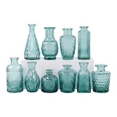 FLIPEREX - Set 10 Floreros Vidrio Tallado Efecto Degradado Decorativo - Verde