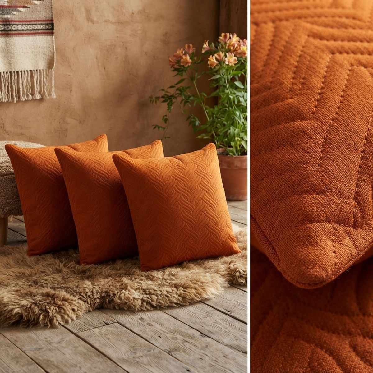 ARMONIA - Fundas para Cojines Decorativas Plush Naranjo 45 cm Pack de 3 046