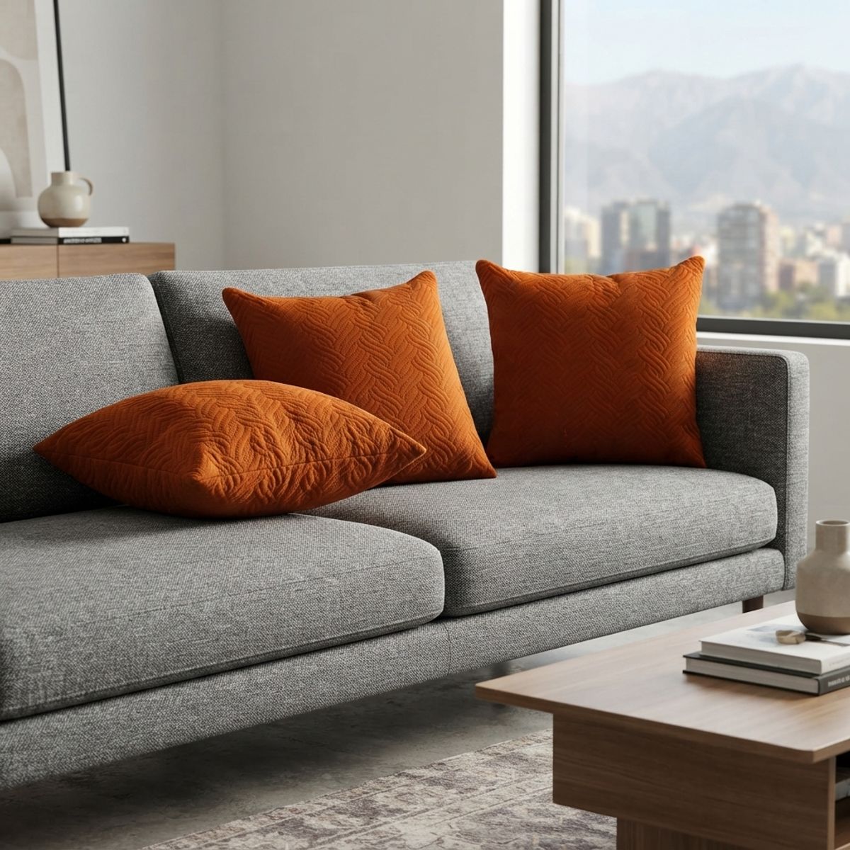 ARMONIA - Fundas para Cojines Decorativas Plush Naranjo 45 cm Pack de 3 046