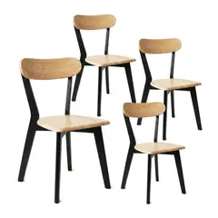 VENHOOUSE - Pack 4 Sillas Para Comedor Cocina Madera Moderna Respaldo Curvo Fresno Negras