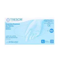 GENERICO - Guantes de Nitrilo Azul Talla L - Sin Polvo Caja 100 Unidades Tresor