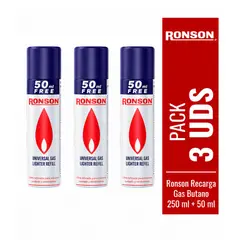 RONSON - Pack 3 Recarga Encendedor Gas Butano 300ml