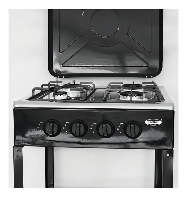 GENERICO Cocina Encimera A Gas 4 Quemadores Con Repisas Color Negro + kit de instalación manguera y regulador
