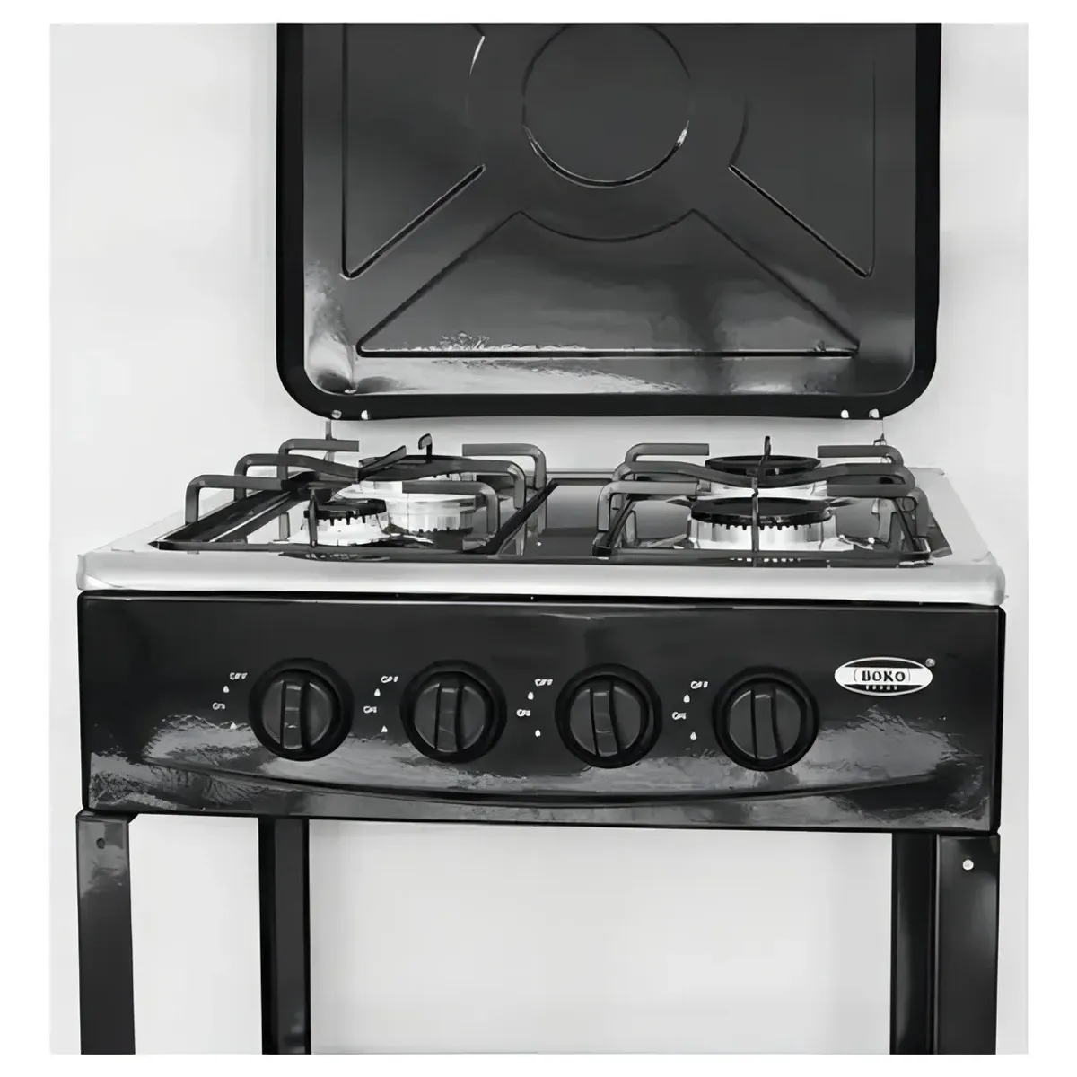 GENERICO - Cocina Encimera A Gas 4 Quemadores Con Repisas Color Negro + kit de instalación manguera y regulador