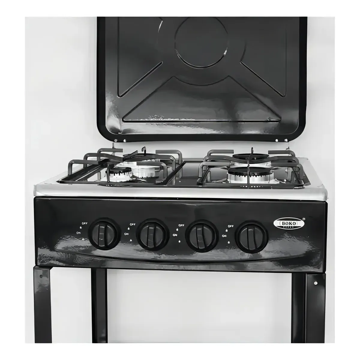 GENERICO - Cocina Encimera A Gas 4 Quemadores Con Repisas Color Negro + kit de instalación manguera y regulador