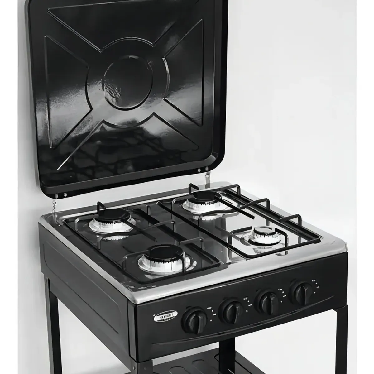 GENERICO - Cocina Encimera A Gas 4 Quemadores Con Repisas Color Negro + kit de instalación manguera y regulador