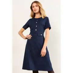 MA GRIFFE - Vestido Con Botones Decorativos Mujer Azul