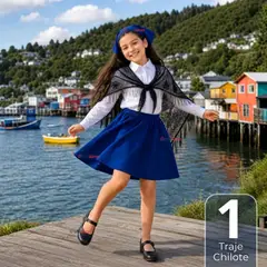 UTILISIMO - Traje Chilote Niña Azul 3 Piezas Baile Típico Fiestas Patrias