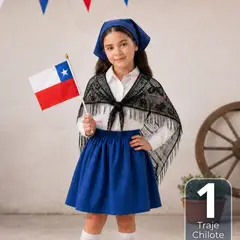 UTILISIMO - Traje Chilote Niña Azul 3 Piezas Baile Típico Fiestas Patrias