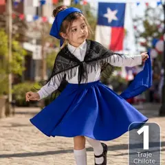 UTILISIMO - Traje Chilote Niña Azul 3 Piezas Baile Típico Fiestas Patrias