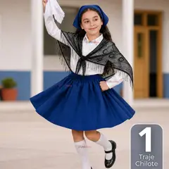 UTILISIMO - Traje Chilote Niña Azul 3 Piezas Baile Típico Fiestas Patrias