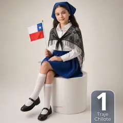 UTILISIMO - Traje Chilote Niña Azul 3 Piezas Baile Típico Fiestas Patrias