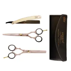 HENBOR - Set Tijeras Corte y Pulir Cobre Blanco con Porta Navaja Blanca