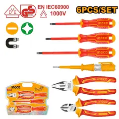 INGCO - Set Juego 6 Herramientas Aisladas Pinzas y Destornilladores