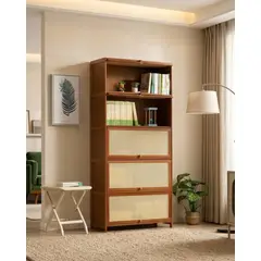 GENERICO - ​Estante Multifuncional Estilo Nórdico con Puertas de Ratán - Organizador Elegante para Hogar
